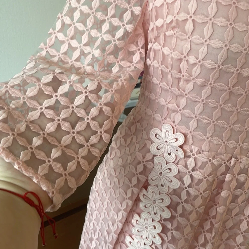 VINTAGE 70s Pink lace dress Bell sleeve - Picture 3 of 7